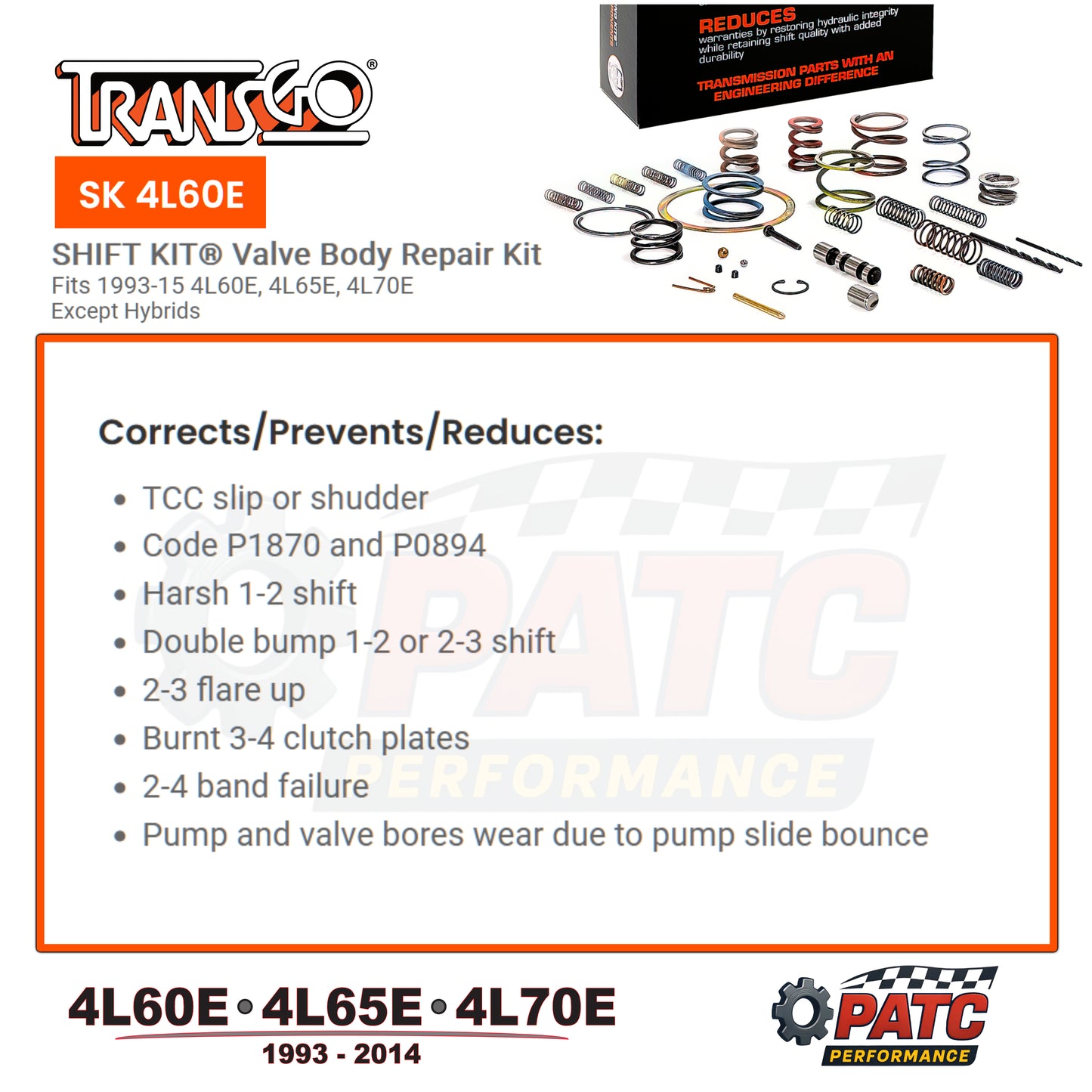 4L60E 4L65/70E Valve Body Repair Shift Kit | TransGo SK-4L60E