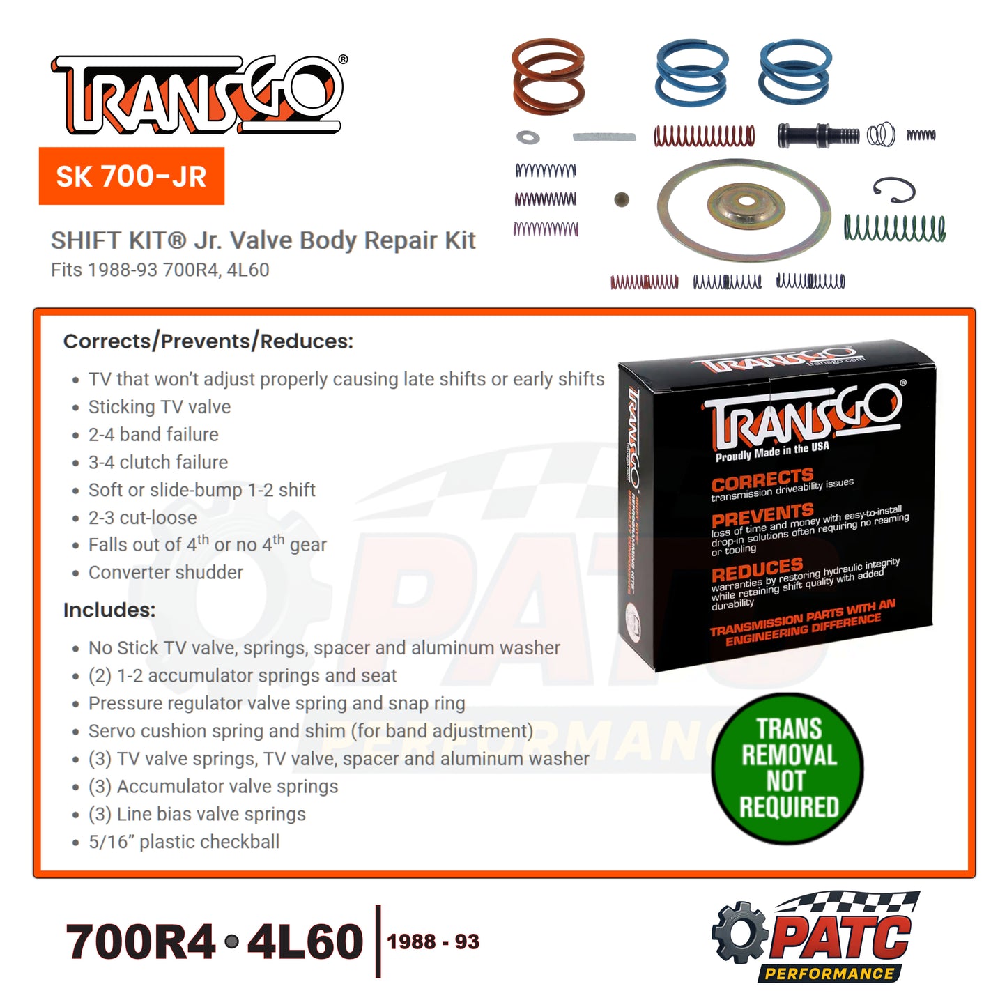 700R4 4L60 Valve Body Repair Junior Shift Kit | TransGo SK-700JR