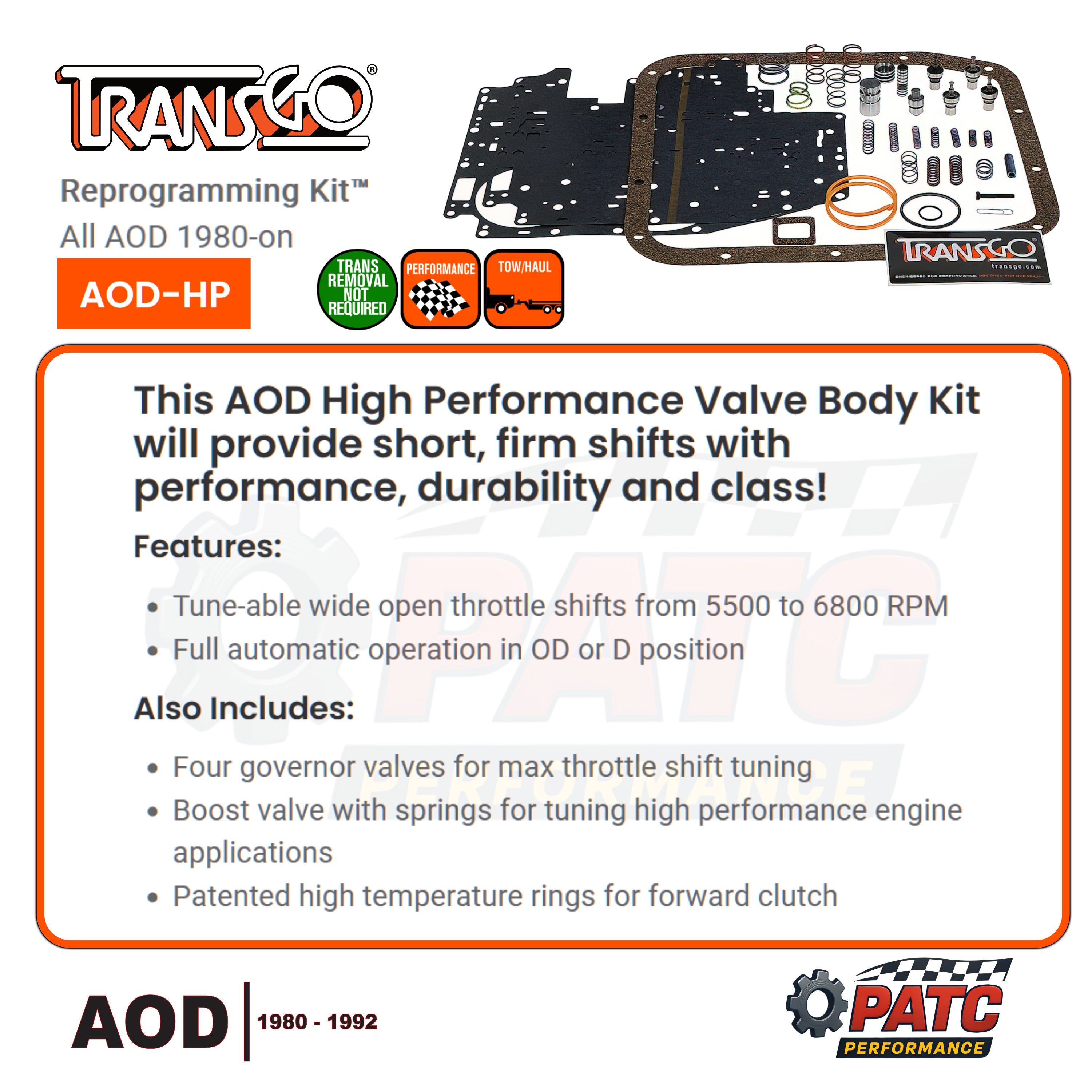 AOD Performance Valve Body Reprogramming Kit TransGo AOD-HP ...