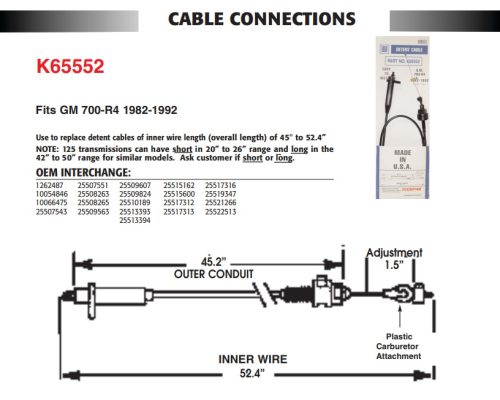 700R4 / 200-4R TV Cable, 52.4 inches, Techpak K65552 instructions