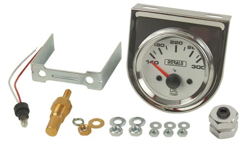 Derale 13009, Lighted Black on White 2-1/16" Electric Oil Temperature Gauge Kit