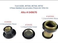 049670, AODE / 4R70W / 4R75W / 4R75E Alto 3 Piece Molded Accumulator Piston Kit, 1992-On