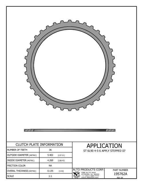 Alto 195762A, 6L80E / 6L90E 4-5-6 Clutch Stepped Pressure Plate, .135" Thick, 2007 - up