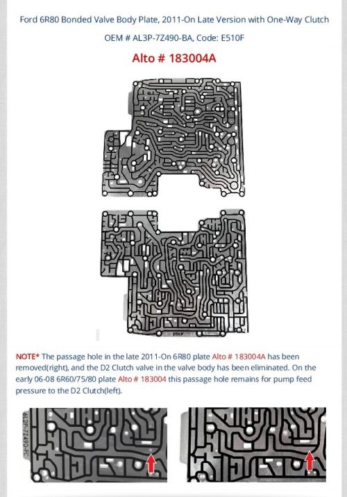 6R80 Alto 183004A Bonded Valve Body Plate Late 2011-On.