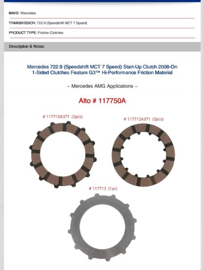 Alto 117750A Friction and Steel Module Mercedes 722.9 (Speedshift MCT 7) Start Up Clutch