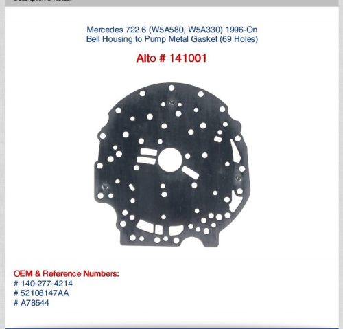 Mercedes 722.6, W5A580, W5A330 1996-On Bell Housing to Pump Metal Gasket 141001