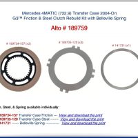 Mercedes 4MATIC 722.9 Transfer Case G3 Clutch and Steel Rebuild Kit with Belleville Spring 2004-On 189759.