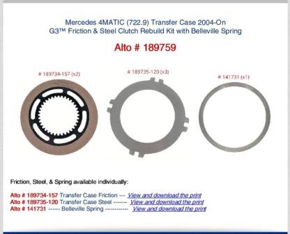 Mercedes 4MATIC 722.9 Transfer Case G3 Clutch and Steel Rebuild Kit with Belleville Spring 2004-On 189759.